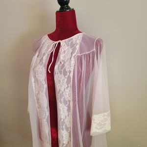Vintage Sears Pink Sheer Floral Lace Lingerie Robe